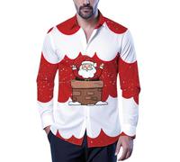 Camicia Natalizia Uomo Elegante,Camicia Stampata Per Le Feste A Maniche Lunghe Con Bottoni Per Feste Stagionali Riunioni Di Famiglia E Celebrazioni Abbigliamento Casual Comodo Con Design Unico