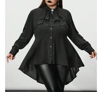 Camicia nera a maniche lunghe oversize per donna con design più corto davanti e più lungo dietro, adatta per costumi di Ognissanti/Carnevale, per l'inverno e l'autunno 5XL,6XL,7XL,8XLColore unicoTessu