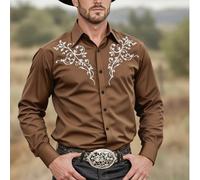 Camicia nera versatile dallo stile rustico per uomo, svela il fascino del cowboy occidentale, camicia a maniche lunghe stampata da uomo, alla moda e di stile, accendi la strada, autunno L,M,S,XLA stri
