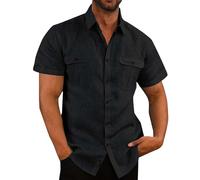 Camicia No Stiro Uomo Estiva Bianca Maniche Corte Camicia Classica Hawaiana Casual Camicie Coreana Cotone Tinta Unita Traspirante Bluse Taglie Forti con Bottoni Camicia Ufficio Estate 2025 Moda