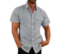 Camicia No Stiro Uomo Estiva Bianca Maniche Corte Camicia Classica Hawaiana Casual Camicie Coreana Cotone Tinta Unita Traspirante Bluse Taglie Forti con Bottoni Camicia Ufficio Estate 2025 Moda