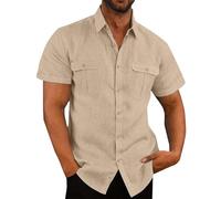 Camicia No Stiro Uomo Estiva Bianca Maniche Corte Camicia Classica Hawaiana Casual Camicie Coreana Cotone Tinta Unita Traspirante Bluse Taglie Forti con Bottoni Camicia Ufficio Estate 2025 Moda