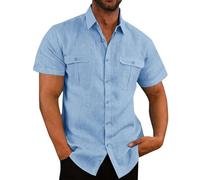 Camicia No Stiro Uomo Estiva Bianca Maniche Corte Camicia Classica Hawaiana Casual Camicie Coreana Cotone Tinta Unita Traspirante Bluse Taglie Forti con Bottoni Camicia Ufficio Estate 2025 Moda
