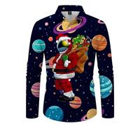 Camicia Noel Uomo 3D Stampa Grafica Drole Camicia Uomo Maniche Lunghe di Natale Slim Fit Sovraccamicie Inverno Caldo Collo Risvolto Top di Natale Camicie Casual Camicie Grandi Dimensioni, #15-Verde, M