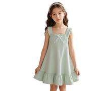 Camicia Notte Estiva Senza Maniche per Bambina, Lunghezza Media, Morbida Come Una Nuvola, con Design Senza Schienale. (Light Green, 5-6 Years)