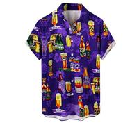Camicia Oktoberfest da uomo, corta, hawaiana, a maniche corte, con stampa birra, scollo a V, vestibilità normale, festival, anni '80, abbigliamento hawaiano, camicia estiva per feste, tempo libero