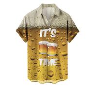 Camicia Oktoberfest da uomo, corta, hawaiani, a maniche corte con motivo birra, con scollo a V, moderna camicia bavarese, hawaiana anni '90 anni '80, per feste a tema, per il tempo libero, per la