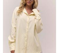 Camicia oversize a righe verticali con bottoni, lunga, di colore giallo burro, stile "Old Money", romantico e casual, adatta per una serata in casa d'inverno, elegante per la primavera e l'estate L,M,