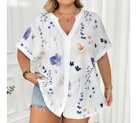 Camicia oversize con stampe, manica corta, stile casual, blusa, uniforme da insegnante per la primavera e l'estate 5XL,6XL,7XL,8XLFloreale,Lettere,Piante,stampa dappertuttoTessuto