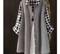 Camicia oversize da donna casual, in stile patchwork a quadri, manica lunga, stile medio, colletto camicia, tessuto comodo, adatta per un look elegante da indossare tutti i giorni in primavera, estate