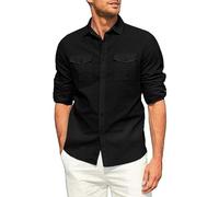 Camicia oversize da uomo in lino a maniche lunghe, casual, con colletto alla coreana, leggera, in tinta unita, estiva, da spiaggia, per vacanze, con due tasche, casual, con bottoni, per passeggiate,