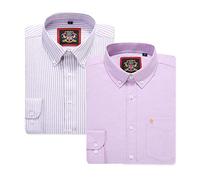Camicia Oxford da Uomo a Righe a Maniche Lunghe. Acquista Singolo o con Il Suo Tinta Unita Corrispondente, Confezione da 2 Paia. Il Kensington,Colletto e Tasca con Bottoni. (2pc,Lavender,3XL)