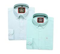 Camicia Oxford da Uomo a Righe a Maniche Lunghe. Acquista Singolo o con Il Suo Tinta Unita Corrispondente, Confezione da 2 Paia. Il Kensington,Colletto e Tasca con Bottoni. (2pc,Mint,S)