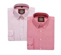 Camicia Oxford da Uomo a Righe a Maniche Lunghe. Acquista Singolo o con Il Suo Tinta Unita Corrispondente, Confezione da 2 Paia. Il Kensington,Colletto e Tasca con Bottoni. (2pc,Red,2XL)