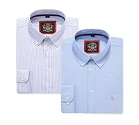 Camicia Oxford da Uomo a Righe a Maniche Lunghe. Acquista Singolo o con Il Suo Tinta Unita Corrispondente, Confezione da 2 Paia. Il Kensington,Colletto e Tasca con Bottoni. (2pc,Ocean Blue,2XL)
