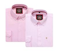 Camicia Oxford da Uomo a Righe a Maniche Lunghe. Acquista Singolo o con Il Suo Tinta Unita Corrispondente, Confezione da 2 Paia. Il Kensington,Colletto e Tasca con Bottoni. (2pc,Pink,S)
