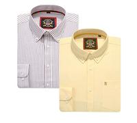 Camicia Oxford da Uomo a Righe a Maniche Lunghe. Acquista Singolo o con Il Suo Tinta Unita Corrispondente, Confezione da 2 Paia. Il Kensington,Colletto e Tasca con Bottoni. (2pc,Sand,2XL)