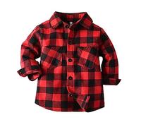 Camicia Per Bambini Bambino Camicia Flanella Giacca Plaid Manica Lunga Button Down Shacket Baby Shirt Top Coat Outwear Camicia 146, Colore: rosso, 6-12 Mesi