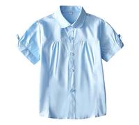 Camicia per bambini Ragazze Manica Corta Camicia Bianca Estate Scuola Top Per Bambini Bambino Grande Ragazza Prestazione Vestito Casual Camic, Celeste., 160/66