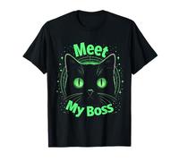 Camicia per gatti Meet My Boss | Cat Mom & Dad Pet Pet Black Cat Maglietta