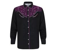 Camicia per il tempo libero, da uomo, a maniche lunghe, stile occidentale, con stampa cowboy, camicia tradizionale, con bottoni, vintage, per Carnevale, maglietta slim fit, colletto rovesciato