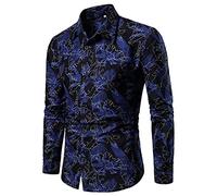 Camicia per il tempo libero, da uomo, con disegno floreale, slim fit, con colletto rovesciato, maglietta da uomo, camicia da lavoro, camicette da lavoro Urban, Blu, XXXL