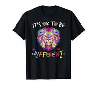 Camicia per la consapevolezza dell'autismo It's Ok to be Different Colorful Lion Maglietta
