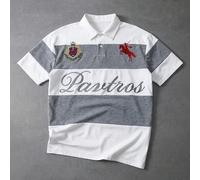 Camicia polo a maniche corte da uomo, stile college, casual estivo, con stampa a righe e stemma inglese ricamato, adatta per l'uso quotidiano e gli spostamenti L,M,S,XL,XSGrafico,LetterePoliestere