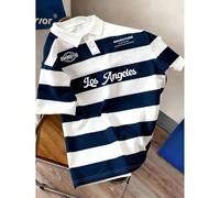 Camicia polo a righe blu e bianche semplice, di taglia grande, adatta per la scuola, le uscite, i regali agli amici 2XL,3XL,4XL,5XL,6XLLettere,A strisceTessuto in maglia