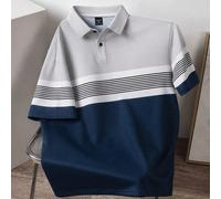 Camicia polo casual a maniche corte con righe, da uomo taglie forti, adatta per l'ufficio e il tempo libero 1XL,2XL,3XL,4XL,5XL,6XLBlocchi di colore,Geometrico,A strisceTessuto