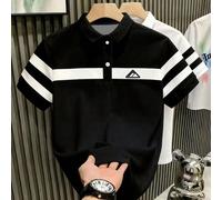 Camicia polo casual da uomo a maniche corte con motivo geometrico a righe, adatta per l'ufficio e il tempo libero L,M,S,XL,XSBlocchi di colore,Grafico,A strisceTessuto in maglia