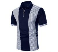 Camicia polo casual da uomo a maniche corte con motivo geometrico, adatta per l'ufficio e il tempo libero L,M,S,XL,XXLBlocchi di coloreTessuto