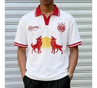 Camicia polo casual da uomo con stampa di lupo, manica corta, adatta per l'ufficio e il tempo libero L,M,S,XL,XXLGrafico,Lettere,A strisceTessuto in maglia