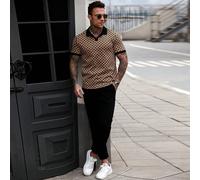 Camicia polo da uomo casual e alla moda in tessuto jacquard con motivo geometrico, minimalista e di moda, adatta per uso quotidiano, per il marito, stile old money L,M,S,XL,XXLTessuto