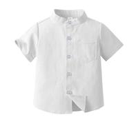 Camicia primaverile a maniche corte, tinta unita, monopetto, in cotone, bianco, 8-9 Anni