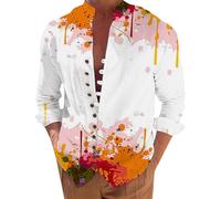 Camicia Quadri Uomo-Camicia Azzurra Uomo-Camicia A Maniche Lunghe Stampata Digitale in 3D con Bottoni Allentati per Vacanze al Mare da Uomo Camicia Senza Stirare