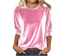 Camicia retrò da Donna in Velluto Maglie a Maniche Lunghe Velluto Pullover Casual Curvy Leggera E Comoda Camicia Eleganti in Velour Lavoro Blusa Girocollo Autunno Primavera alla Moda Slim Fit