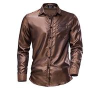 Camicia retrò da uomo a maniche lunghe anni '70, da discoteca, da discoteca, da uomo, lucida, metallica, a maniche lunghe, vestibilità stretta, abbottonatura per club rock hip hop discoteca, caffè, M