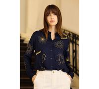 Camicia ricamata a maniche lunghe, CHANIA Blu 3(L) Tinta unita