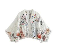 Camicia Ricamata Oversize da Donna con Maniche a Pipistrello Top da Donna con Scollo a V-Come Immagine-L