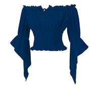 Camicia rinascimentale da donna fluida manica a tromba Peasnat camicetta con spalle scoperte con spalline e scollo a V top pirata, Marina Militare, 3XL