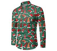 Camicia rossa da uomo a quadri, camicie natalizie per uomo in inverno, maniche lunghe, bottoni, stampa completa, camicie divertenti con un'atmosfera speciale, camicia bianca da uomo, verde militare, L