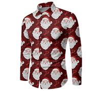 Camicia rossa da uomo a quadri, camicie natalizie per uomo in inverno, maniche lunghe, bottoni, stampa completa, camicie divertenti con un'atmosfera speciale, camicia bianca da uomo, Vino, 4XL