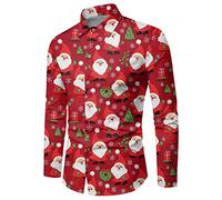 Camicia rossa da uomo a quadri, camicie natalizie per uomo in inverno, maniche lunghe, bottoni, stampa completa, camicie divertenti con un'atmosfera speciale, camicia bianca da uomo, Brick rosso, 3XL