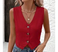 Camicia rossa per il giorno di San Valentino, Nuovo Anno, cardigan rosso da donna, camicia senza maniche minimalista da donna con bottoni davanti per l'ufficio, colore solido L,M,S,XLColore unicoTessu