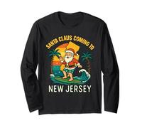 Camicia Santa Surfing Jersey Tropical Christmas Beach Wave Maglia a Manica