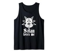 Camicia Satanic Cat Satan Loves Me Pentagram 666 per ateo Canotta