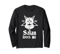 Camicia Satanic Cat Satan Loves Me Pentagram 666 per ateo Maglia a Manica