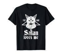 Camicia Satanic Cat Satan Loves Me Pentagram 666 per ateo Maglietta