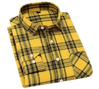 Camicia scozzese casual in flanella gialla rossa per uomo bottoni vestibilità regolare primavera autunno, Xdm30 Giallo, XXL